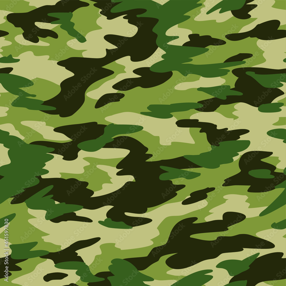 Camouflage seamless pattern texture. Abstract modern vector military green  camo backgound. Fabric textile print template. Vector illustration. Stock  Vector