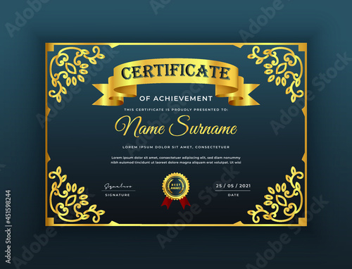 Abstract Golden floral decorative certificate of achievement design best diploma award