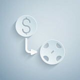 Paper cut Casino chips exchange on dollar icon isolated on grey background. Paper art style. Vector