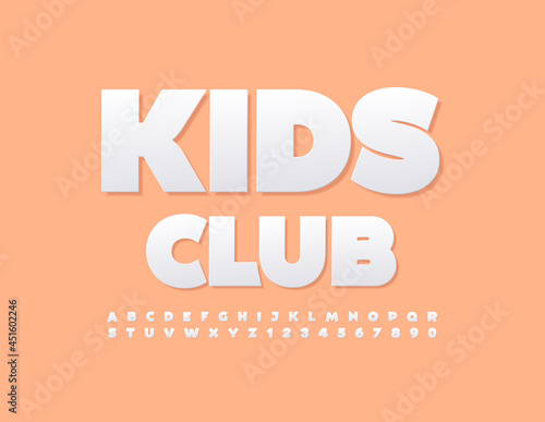 Vector stylish Sign Kids Club. Modern White Font. Creative Alphabet Letters and Numbers