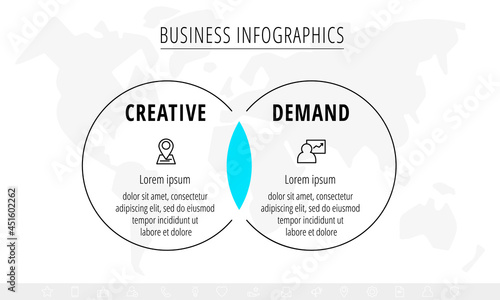 Line vector minimal infographic with circles. Modern timeline business concept with 2 steps by step for diagram, chart, flowchart, levels, graphic, app, web
