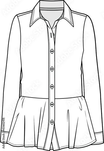 peplum tunic shirt blouse fashion technical flat sketch vector illustration isolated on white background photo