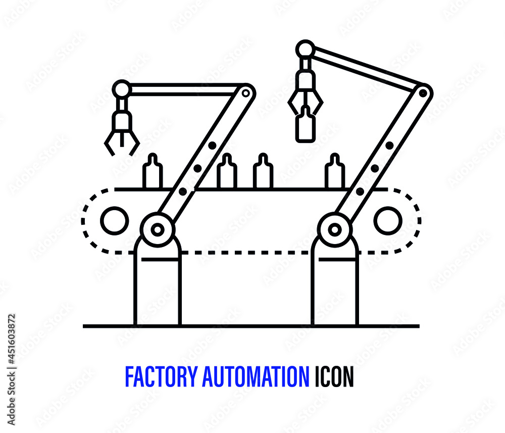 Isolated on white background
factory automation icon. Automatic conveyor belt, Robotic arm icon vector. Isolated on white background
factory automation icon. Automatic conveyor belt, Robotic arm icon vector.