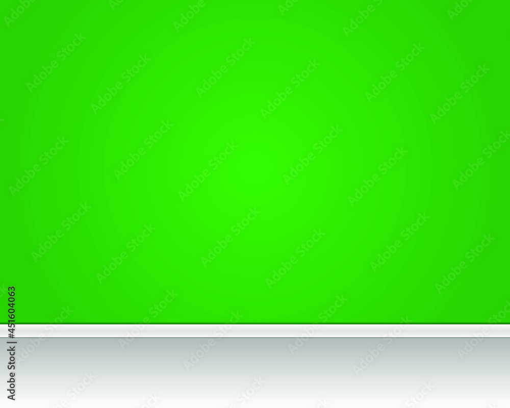 Green empty wall with white floor. 3d illustration