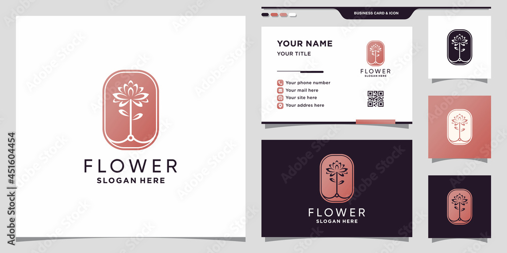 Abstract flower logo with negative space concept and business card design Premium Vector Abstract flower logo with negative space concept and business card design Premium Vector