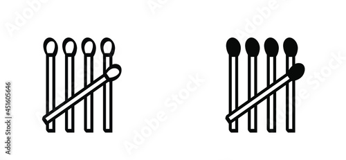 Five tally counting marks, matchstick, lucifer sign. Smoking, fire or flame logo. Burning matches icon. Matches pictogram. Match lighted icon. Funny flat vector cartoon. Red, orange flames
