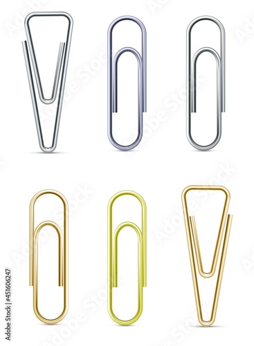 Vector set of paperclip - silver, brass, and gold