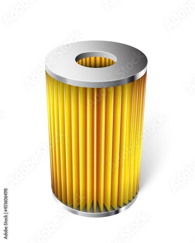 Vector car oil filter for engine realistic with yellow paper