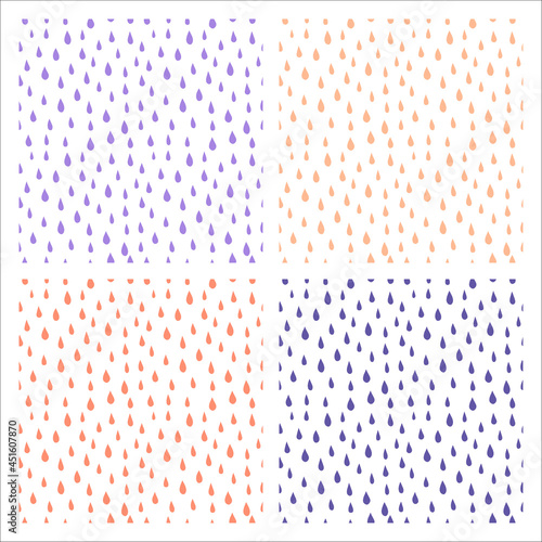 Set of 4 white seamless patterns with pastel rain drops