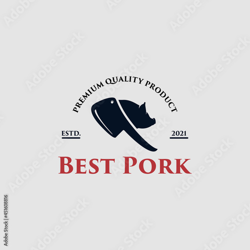 Barbecue restaurant logo concept with a pork Premium Vector