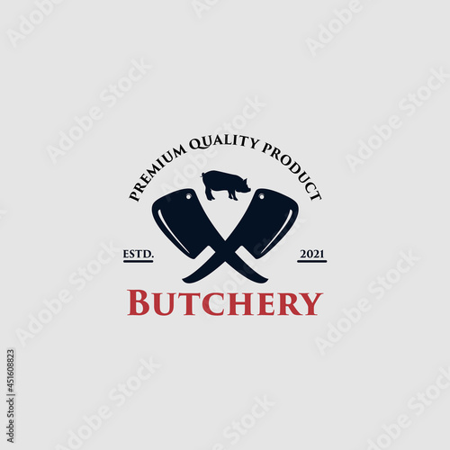 Barbecue restaurant logo concept with a pork Premium Vector