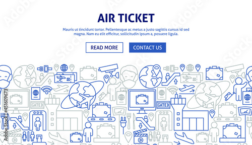 Air Ticket Banner Design. Vector Illustration of Outline Template.