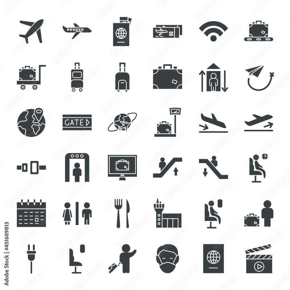 Airport Solid Web Icons. Vector Set of Location Glyphs. Airport Solid Web Icons. Vector Set of Location Glyphs.