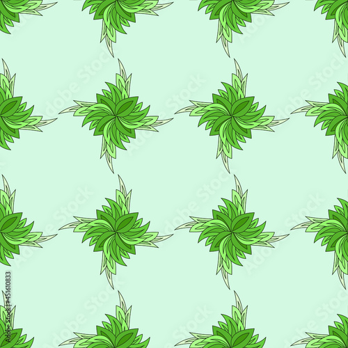 seamless pattern in the form of a leaf ornament in green pastel colors for prints on fabrics, clothes, packaging, ceramics, as well as for decorating rooms, covers, postcards, frames in soft colors