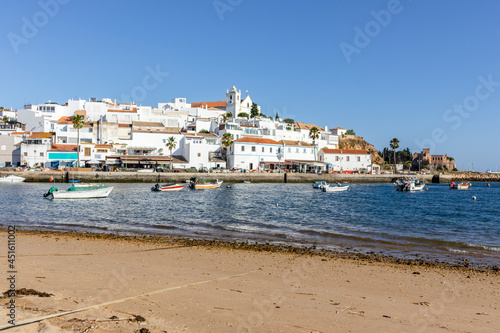 Cityscape of Ferragudo with boats in the foreground, Algarve, Portugal