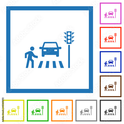 Pedestrian crossing flat framed icons