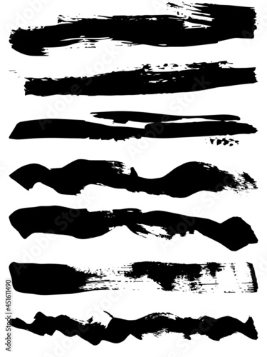 Black paint brush strokes  dirty inked grunge art brushes. Dirty ink texture splatters. Grunge rectangle text boxes  