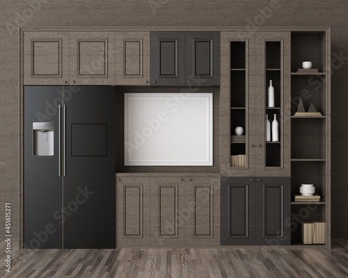 3D Mockup photo frame in Modern interior of kitchen