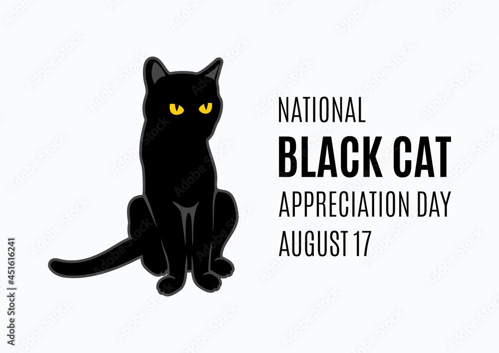 National Black Cat Appreciation Day vector. Black silhouette of a domestic cat with yellow eyes icon vector. Black Cat Appreciation Day Poster, August 17. Important day