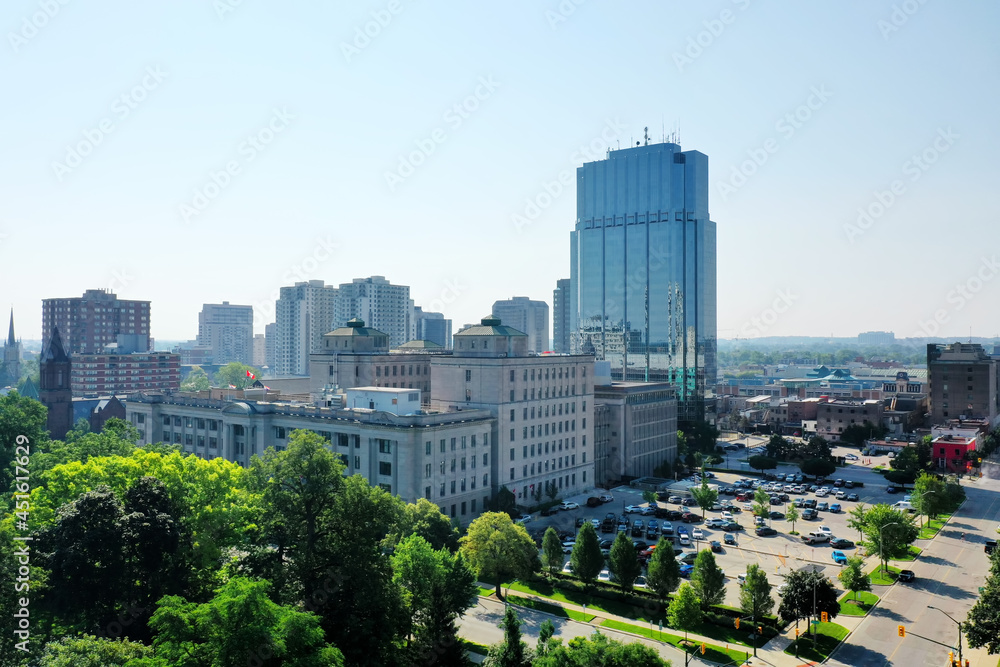 Aerial scene of the London, Ontario, Canada downtown