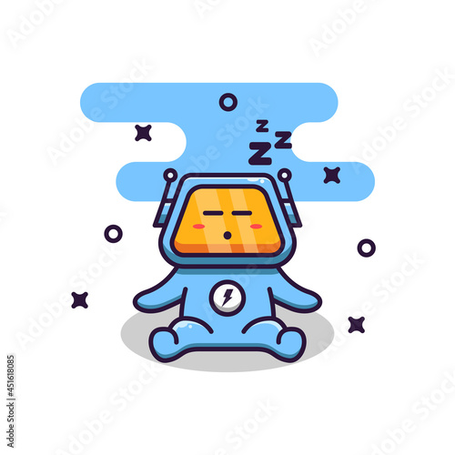 Cute robot sleeping cartoon vector illustration. Flat design style. Mascot design.