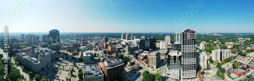 Aerial panorama of the London  Ontario  Canada downtown on a clear day