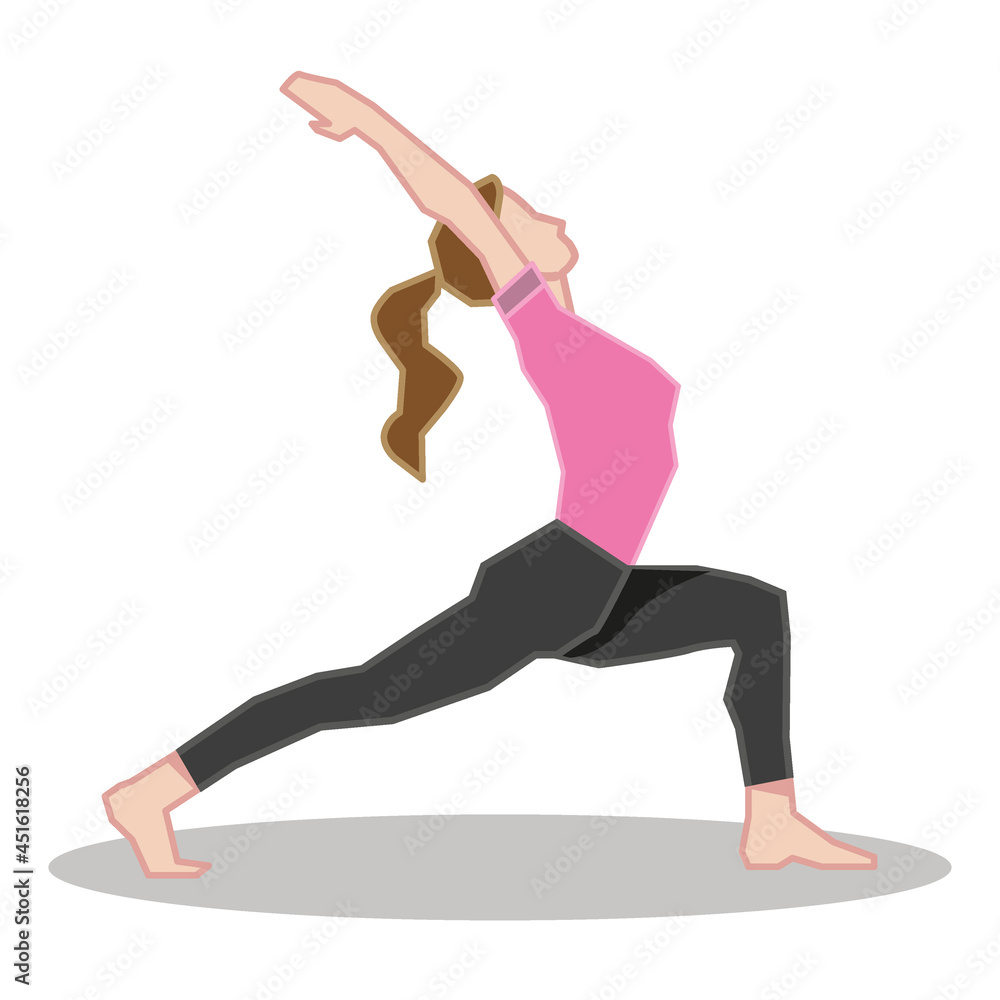 young woman practicing yoga - warrior pose - healtthy lifestyle and fitness - vector illustration