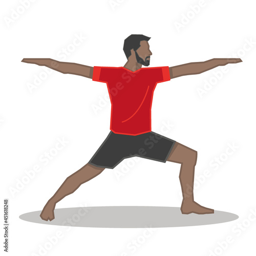 Men practicing yoga - warrior pose - healtthy lifestyle and fitness - vector illustration