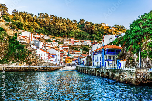 View of fishing village Cudillero, one of the most beautiful villages of Spain and one of the most touristic places in Asturias region.