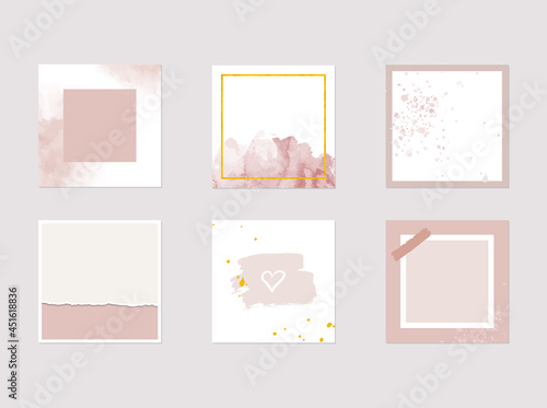 Abstract social media story, post, highlight templates. Pink pastel watercolor backgrounds. Design for beauty, jewelry, wedding, blog.