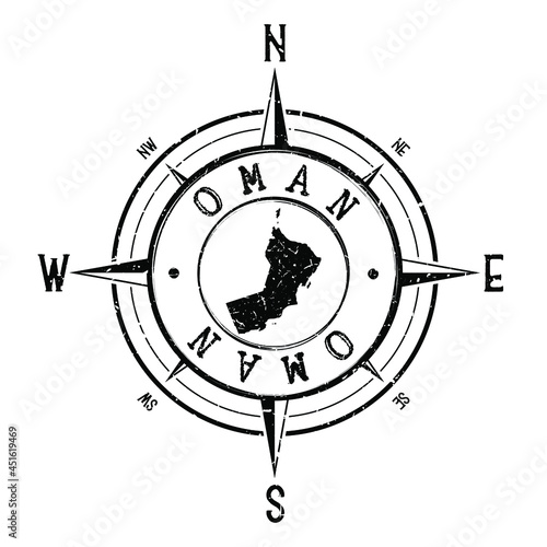 Oman Stamp Map Compass Adventure. Illustration Travel Country Symbol. Seal Expedition Wind Rose Icon.