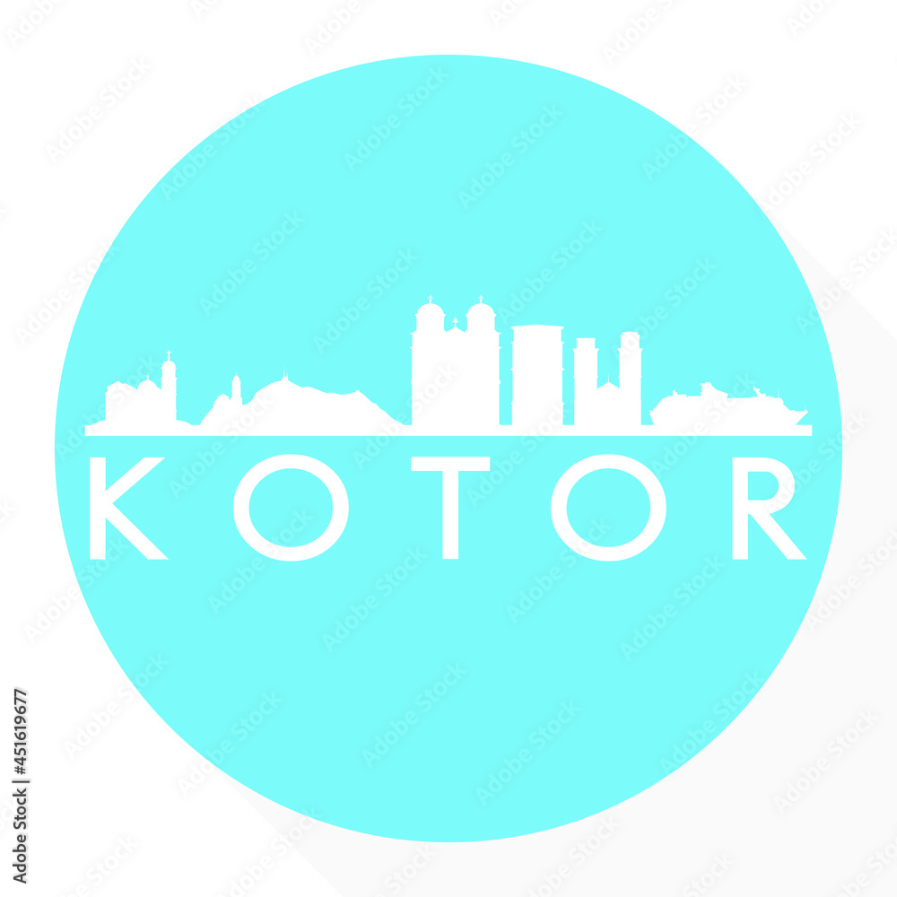 Fototapeta premium Kotor, Montenegro Round Button City Skyline Design. Silhouette Stamp Vector Travel Tourism.