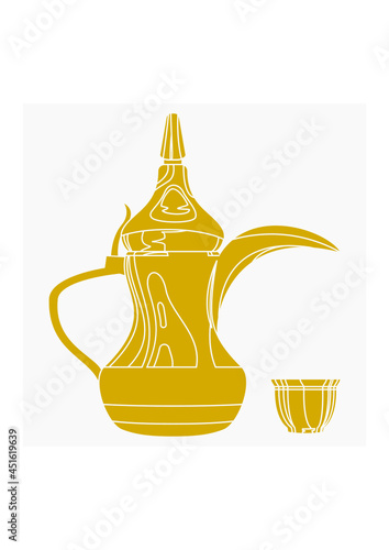 Editable Side View Traditional Arab Coffee in Finjan Demitasse Cup and Dallah Pot Vector Illustration in Flat Monochrome Style for Cafe Design with Arabian Middle Eastern and Islamic Culture Tradition photo