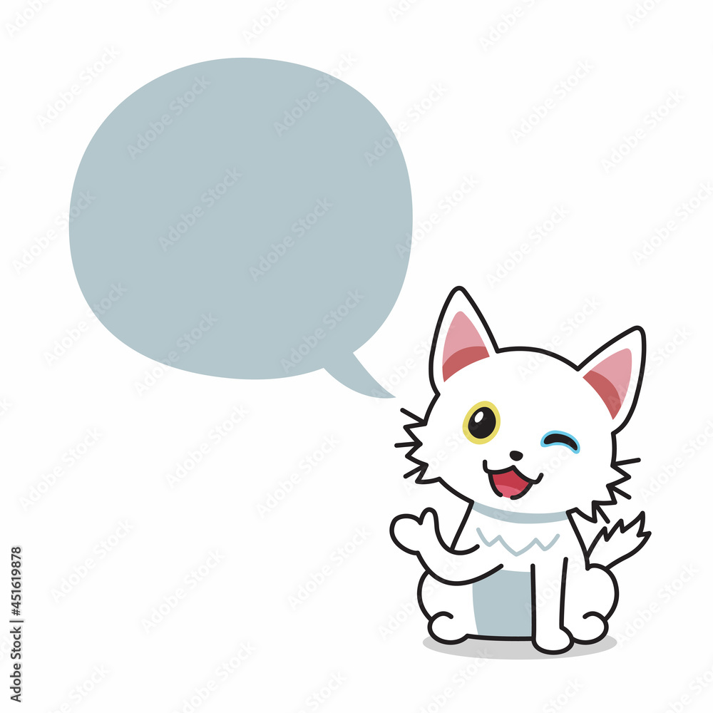 Cartoon character white cat with speech bubble for design. Cartoon character white cat with speech bubble for design.