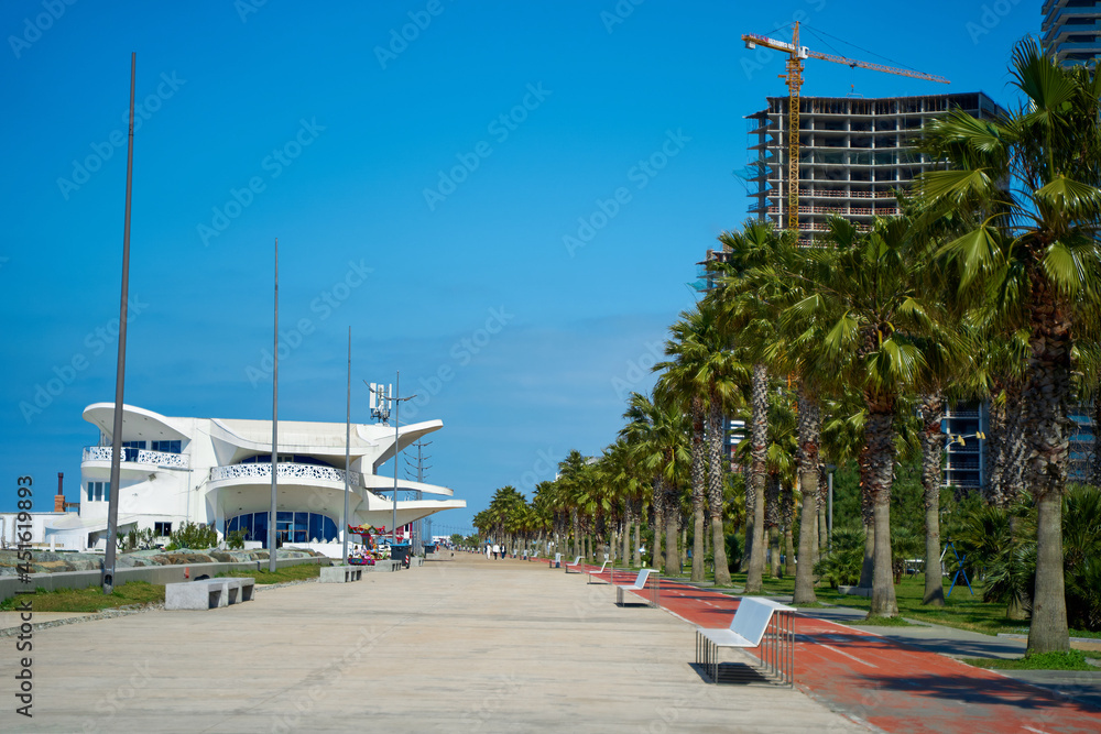 The coastline of the embankment of the resort town of Batumi in Georgia