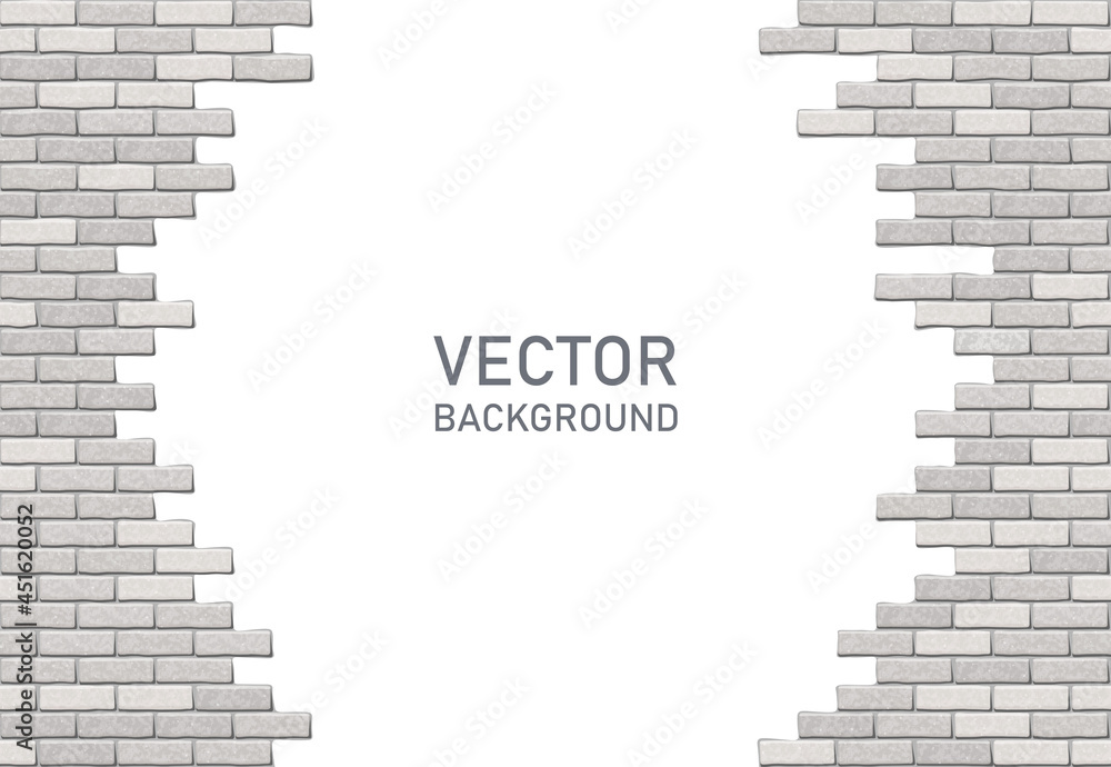 Broken brick wall on white background. Hole in brick wall. Vector ...