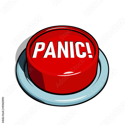 Big red panic button on white background. Vector illustration