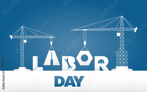 Labor day text design with structure crane vector icon template.