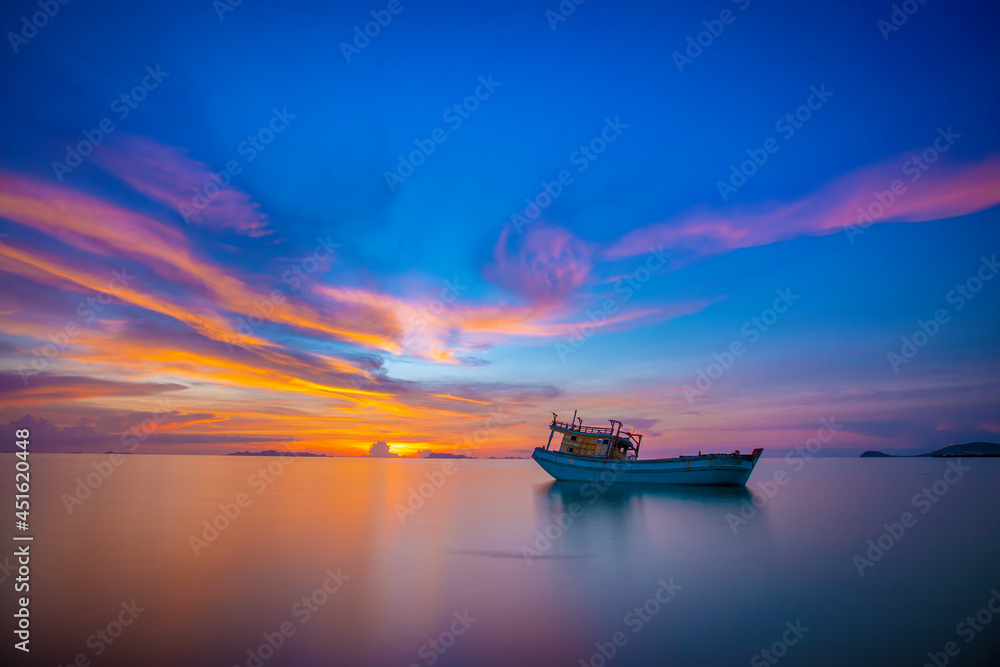 Boat at sunset time