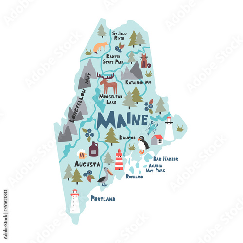 Maine infographic flat hand drawn vector illustration. American state map.