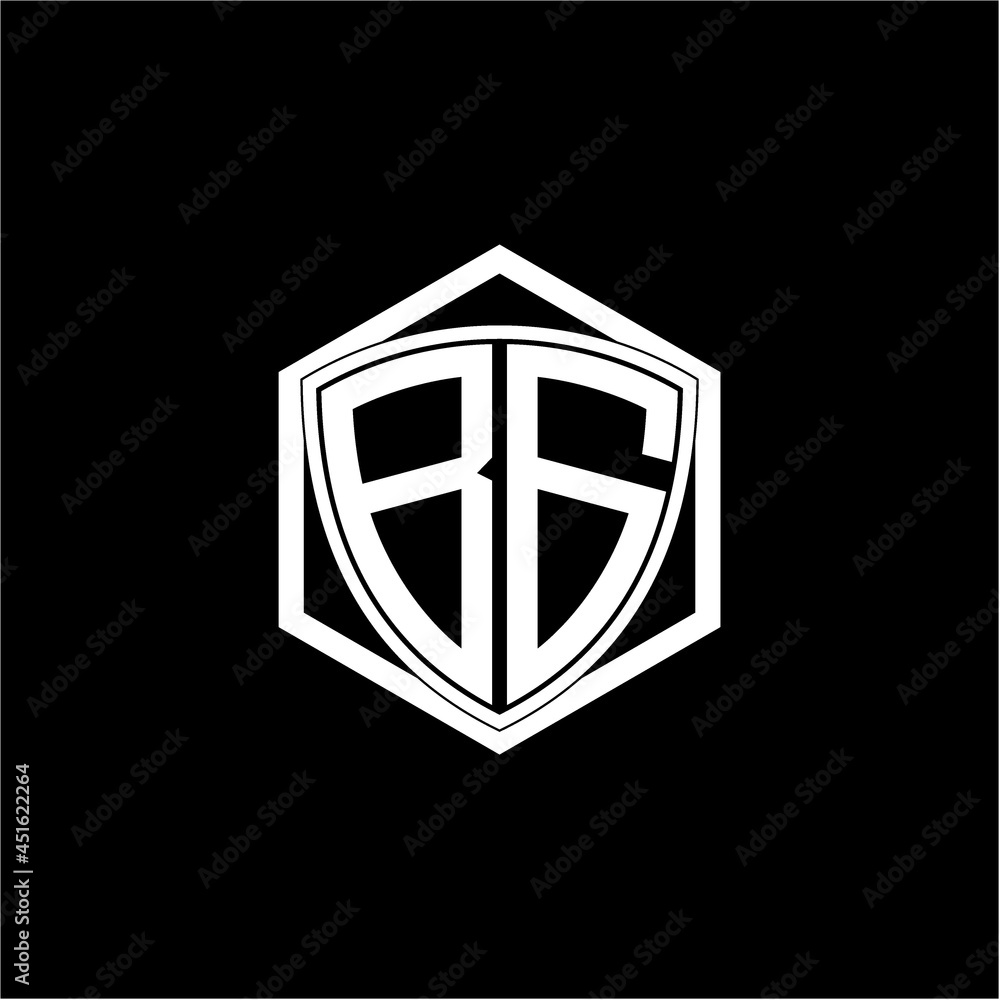 initial letter B G shield with hexagon frame initial letter B G shield with hexagon frame