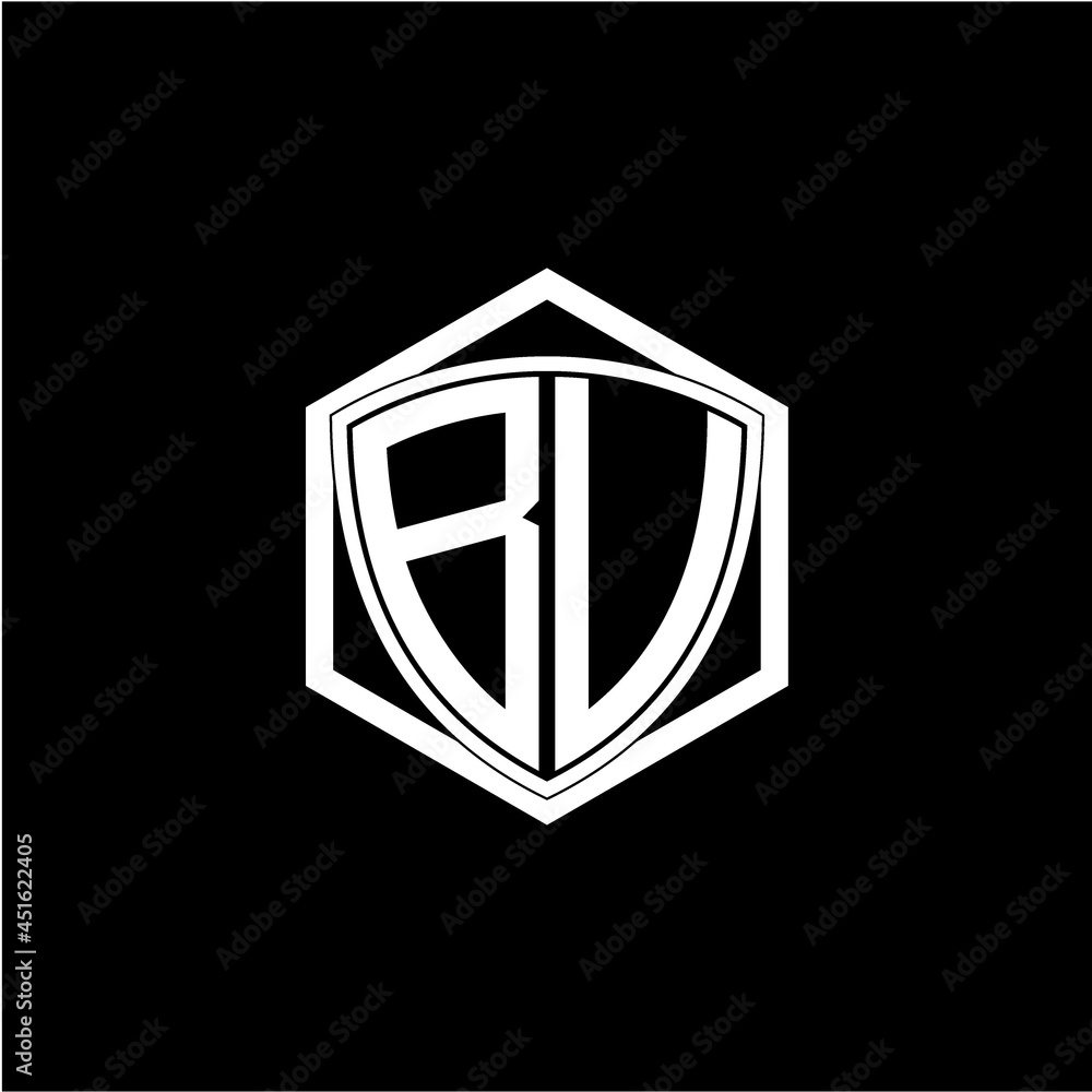 initial letter B V shield with hexagon frame initial letter B V shield with hexagon frame