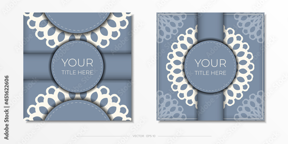 Luxurious Ready-to-Print Blue Arabic Patterned Postcard Design. Vector Invitation card template with vintage ornament. Luxurious Ready-to-Print Blue Arabic Patterned Postcard Design. Vector Invitation card template with vintage ornament.