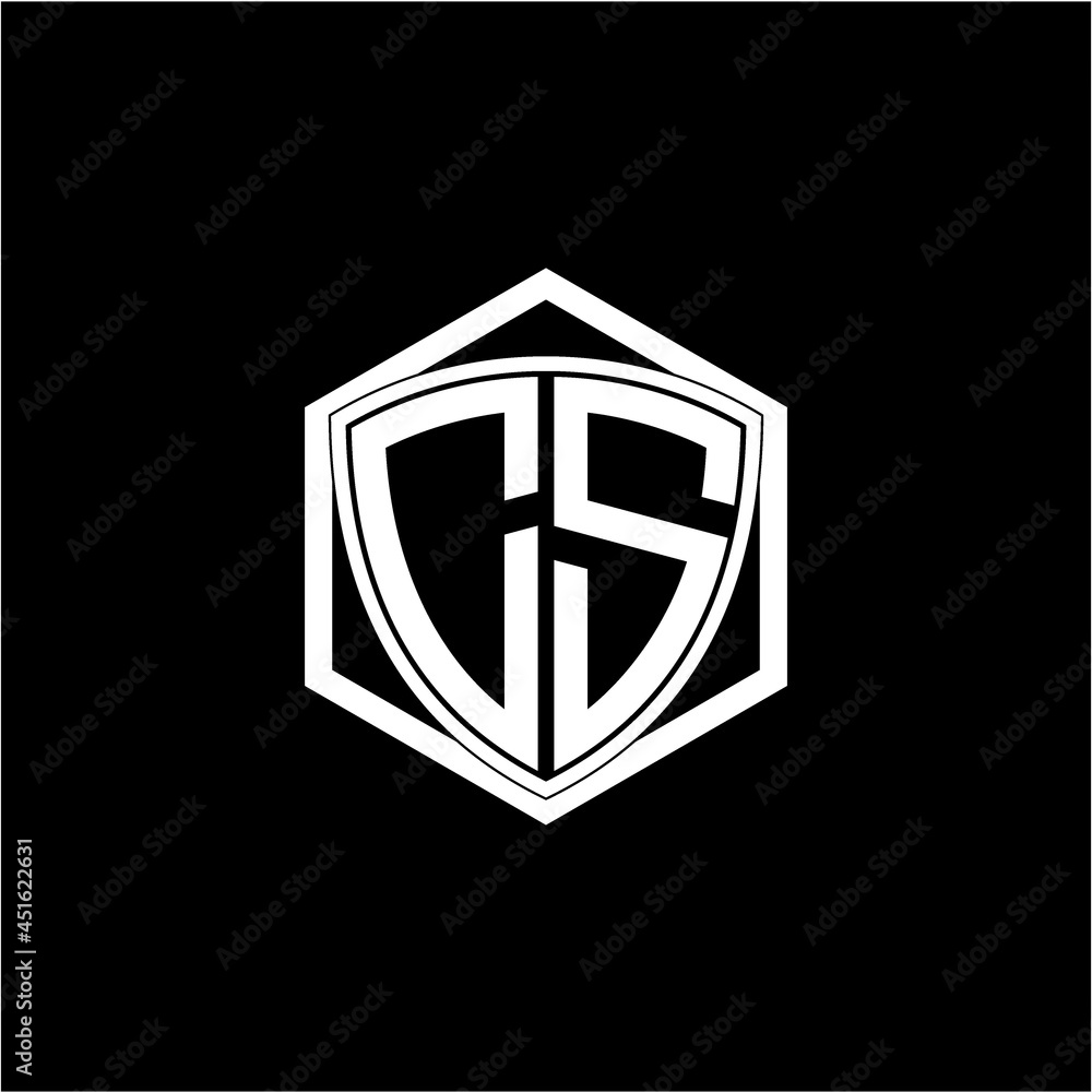 initial letter C S shield with hexagon frame initial letter C S shield with hexagon frame