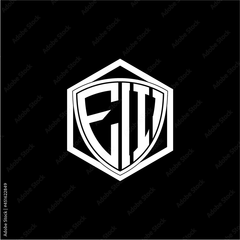 initial letter E I shield with hexagon frame initial letter E I shield with hexagon frame