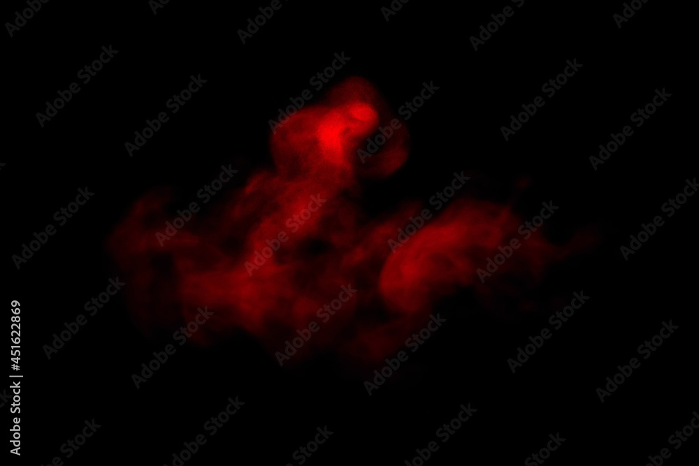red steam smoke spray isolated black background