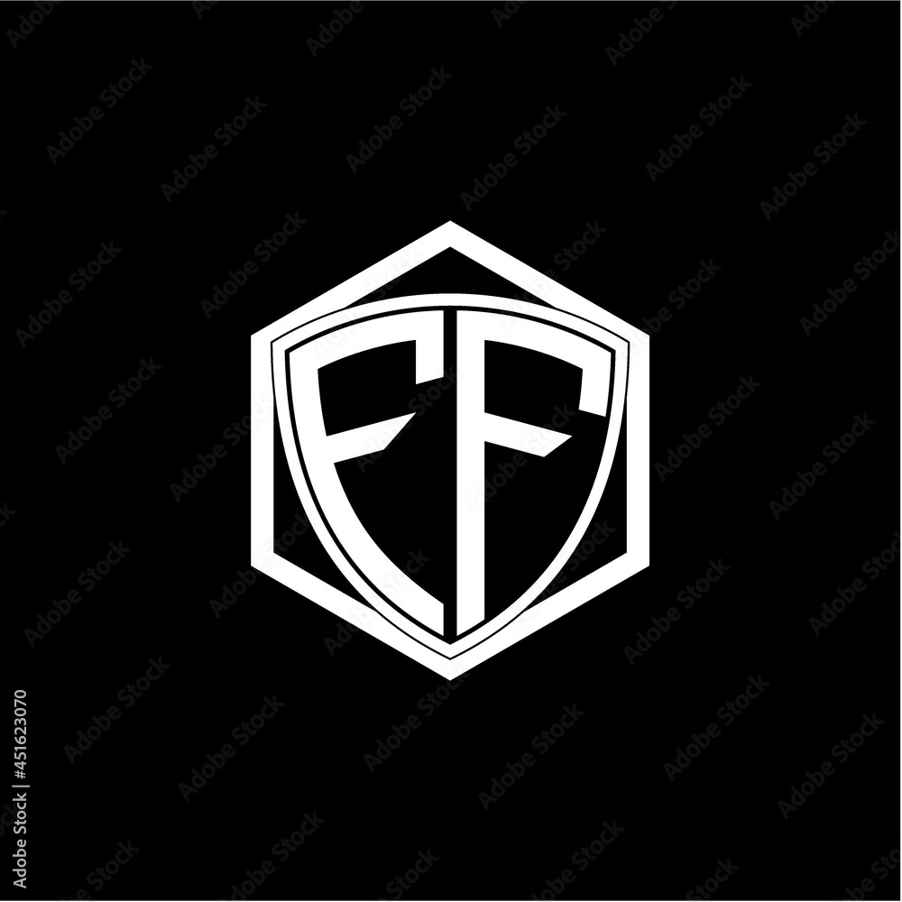 initial letter F F shield with hexagon frame initial letter F F shield with hexagon frame