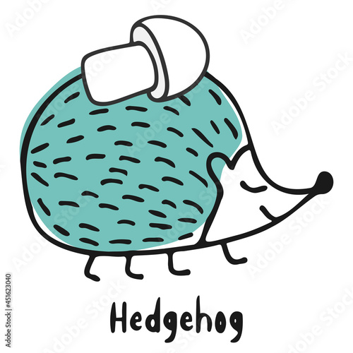 Hedgehog with mushroom isolated on white background. Vector hand-drawn doodle illustration.