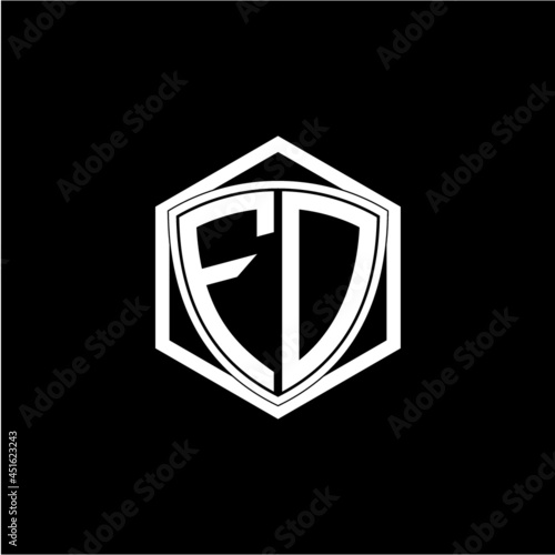 initial letter F O shield with hexagon frame