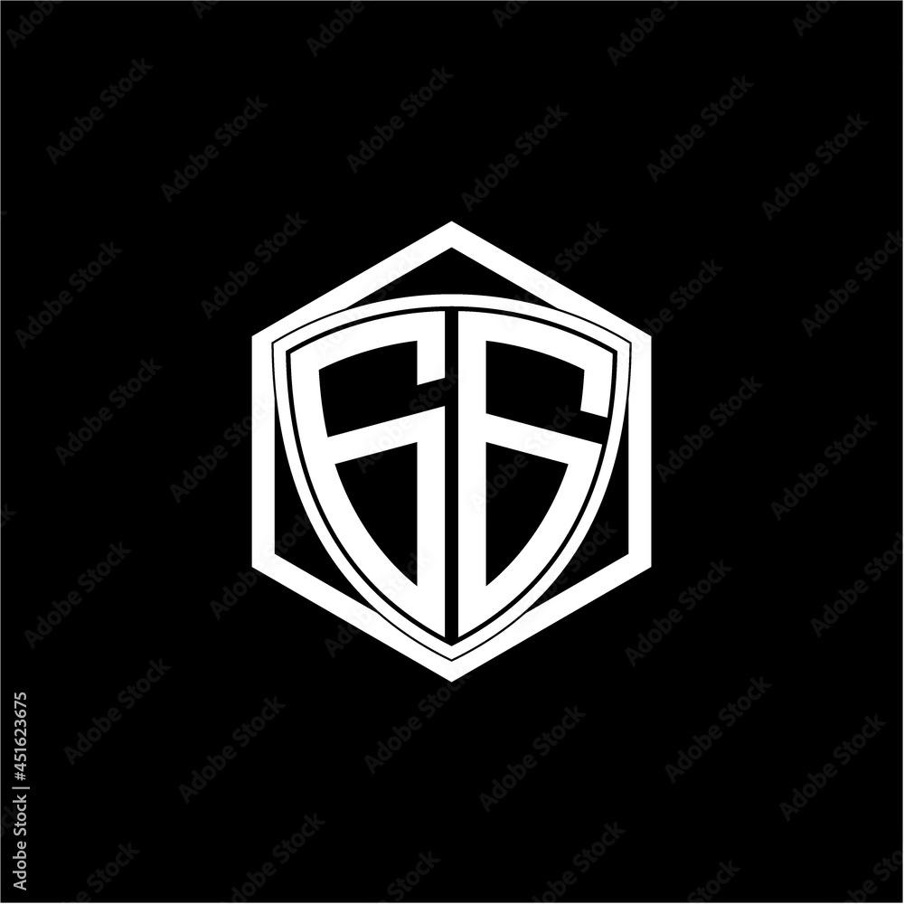 initial letter G G shield with hexagon frame initial letter G G shield with hexagon frame